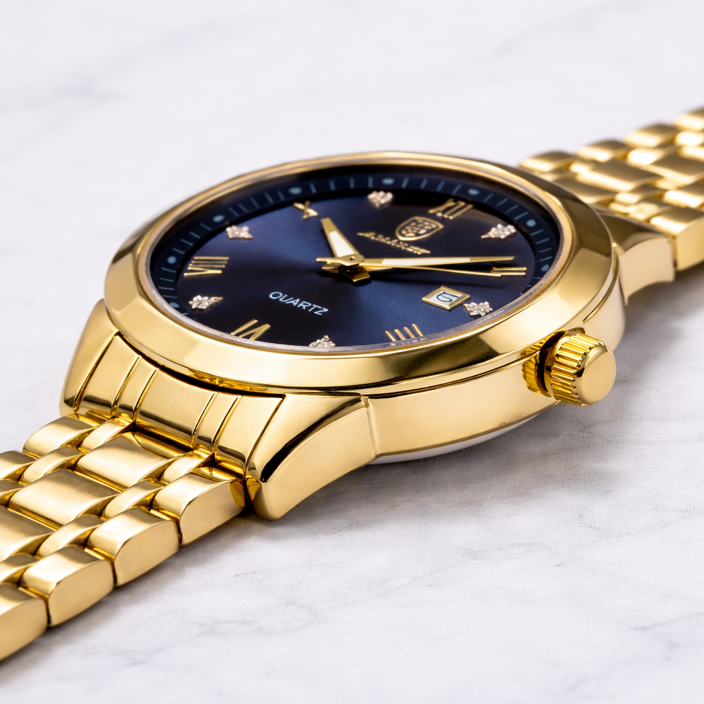 Luxury Stainless Steel Wristwatch with Royal Blue Dial