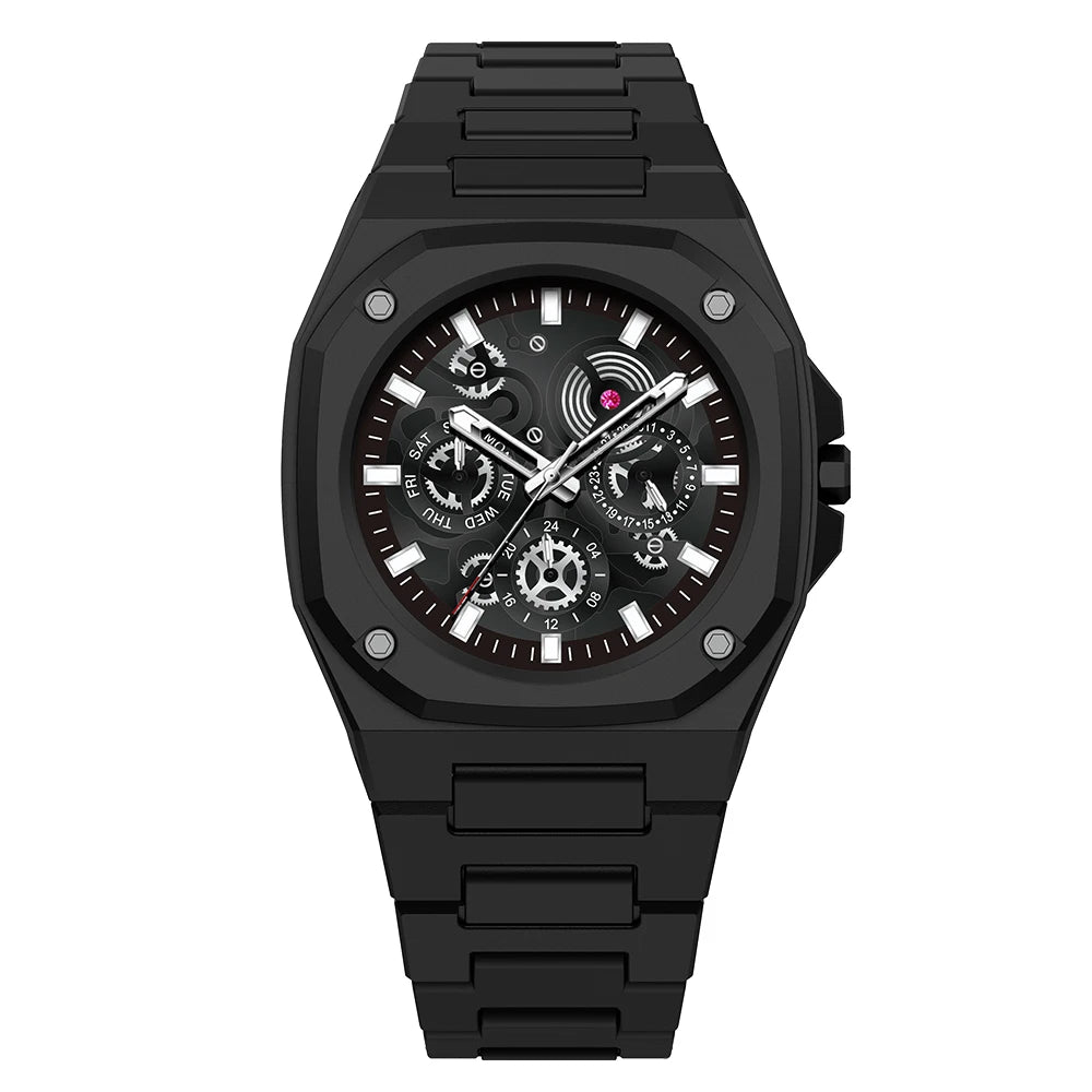 Premium Black Stainless Steel Waterproof Men’s Watch – Luxury Multi-Dial Design