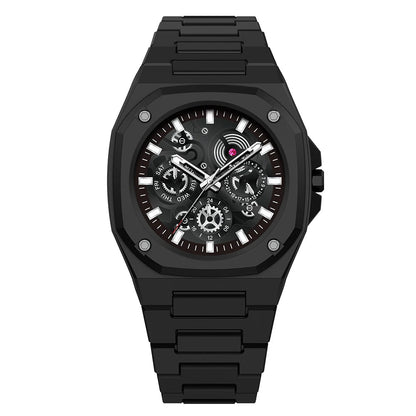 Premium Black Stainless Steel Waterproof Men’s Watch – Luxury Multi-Dial Design