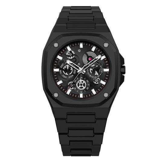 Premium Black Stainless Steel Waterproof Men’s Watch – Luxury Multi-Dial Design