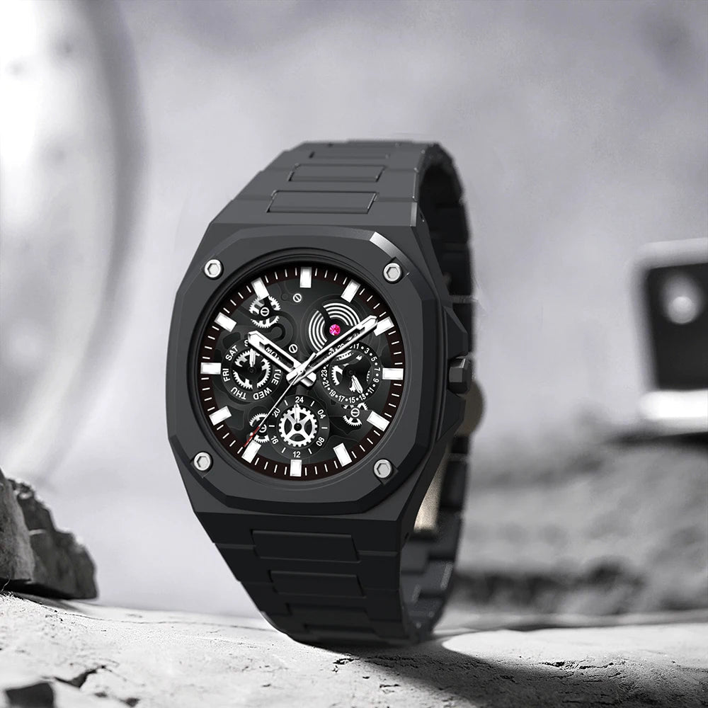 Premium Black Stainless Steel Waterproof Men’s Watch – Luxury Multi-Dial Design