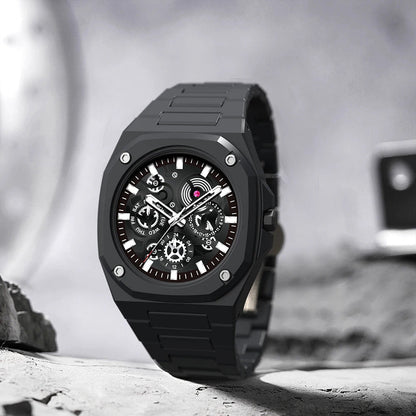 Premium Black Stainless Steel Waterproof Men’s Watch – Luxury Multi-Dial Design