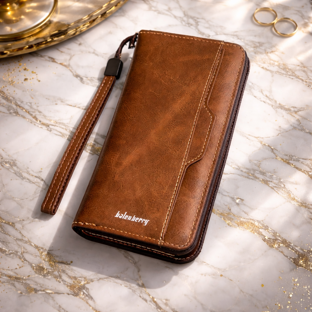 Premium Baellerry Men's PU Leather Zipper Wallet - Durable and Stylish