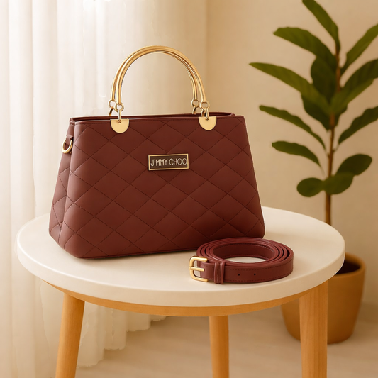 Premium Faux Leather Handbags with Golden Metal Handles - Elegant Shoulder