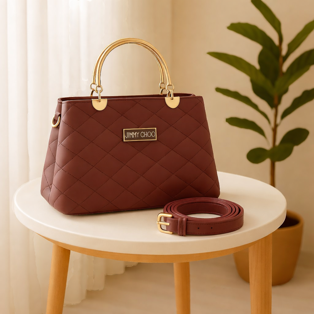 Premium Faux Leather Handbags with Golden Metal Handles - Elegant Shoulder