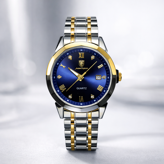 Luxury Stainless Steel Wristwatch with Royal Blue Dial