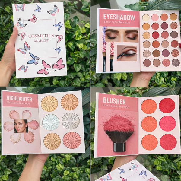 All In One Professional Makeup Palette Book – Complete 4 In 1 Beauty Kit With Highlighters, Contour, Eyeshadow, Blush, And Eyebrow Powders