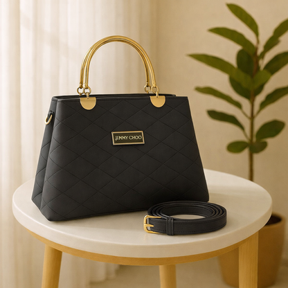 Premium Faux Leather Handbags with Golden Metal Handles - Elegant Shoulder
