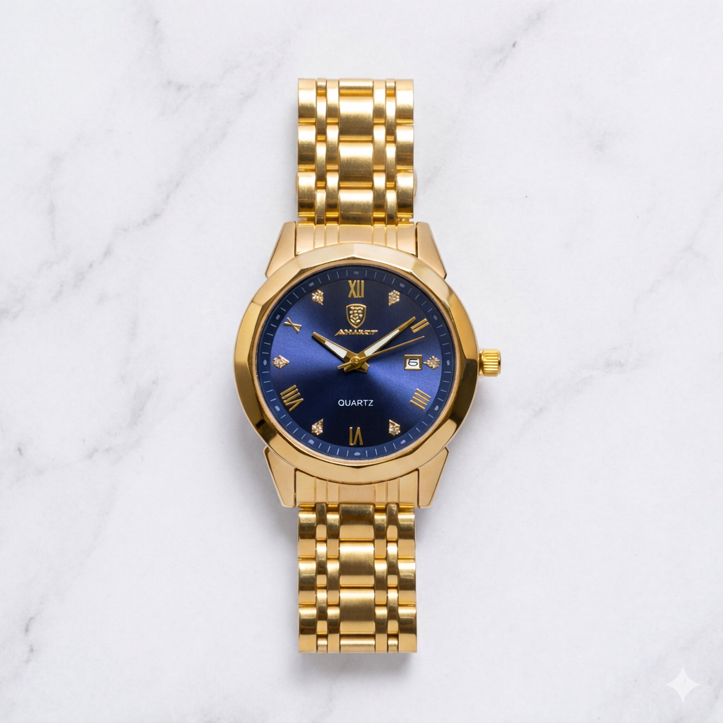 Luxury Stainless Steel Wristwatch with Royal Blue Dial
