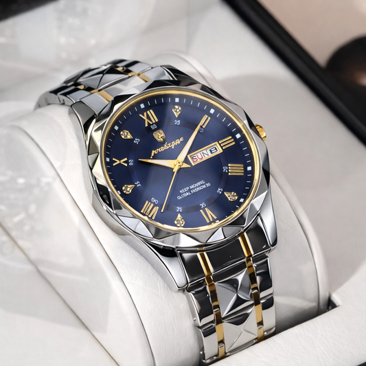 Luxury Stainless Steel Wristwatch with Royal Blue Dial